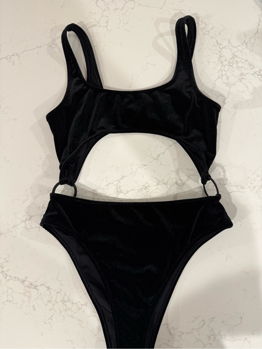 Kendall & Kylie Black Cutout One-Piece Swimsuit with Ring Details